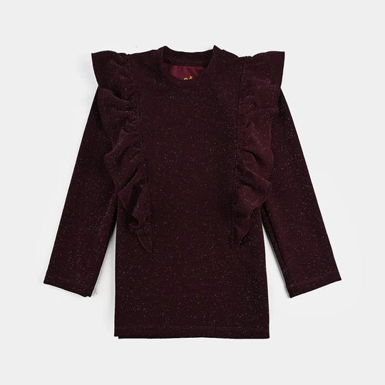 Girls Microfiber Jersey T-Shirt F/S MAROON LUREX - MAROON