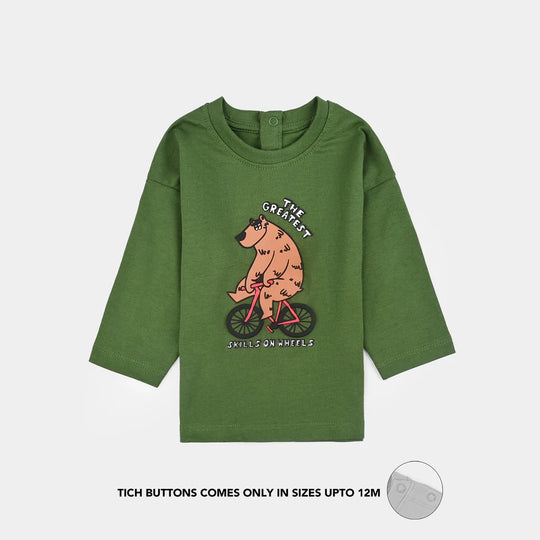 Infant Boys Jersey/Terry T-Shirt F/S SKILLS ON WHEEL BEAR-Olive Green