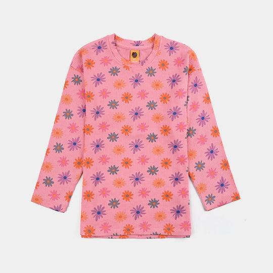 Girls 2x1 Rib T-Shirt F/S MULTI FLOWER - Pink