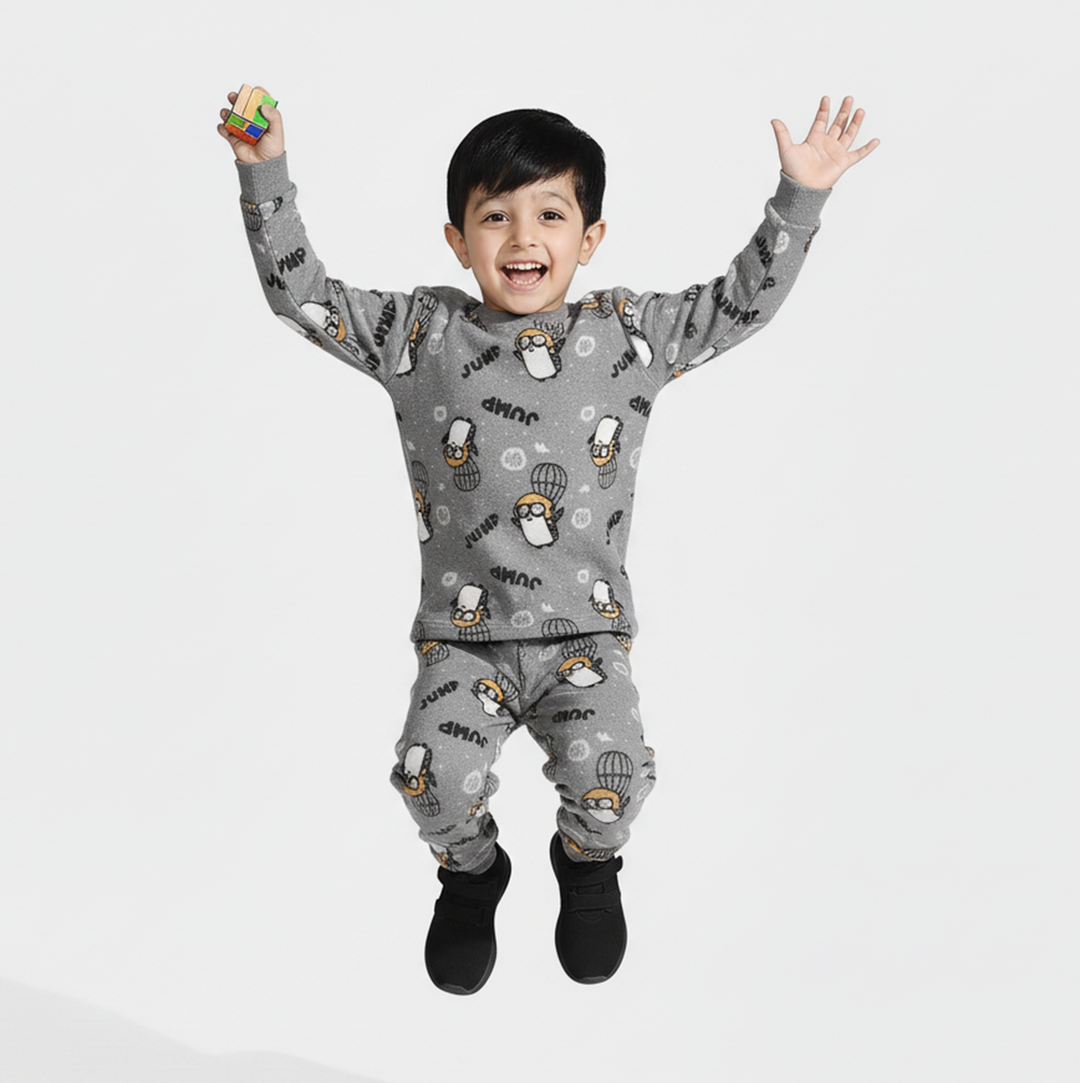 Infant Boys Sherpa Suit PENGUIN-GREY