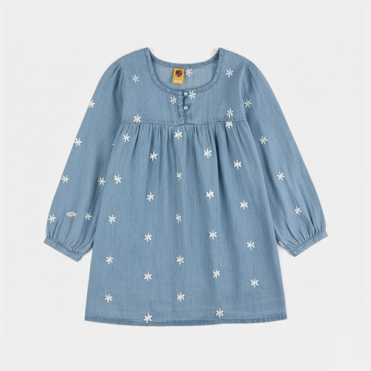 Girls Tencel Denim (Light Denim) Emb Top Daisy-LT.Blue