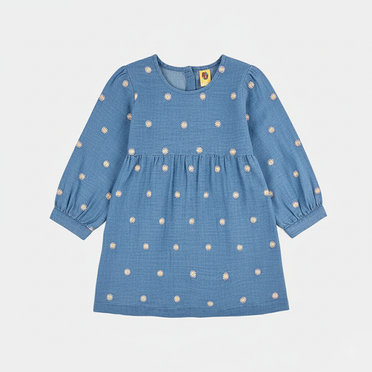 Girls Tencel Denim (Light Denim) Emb Top Flowers Garden - Mid Blue