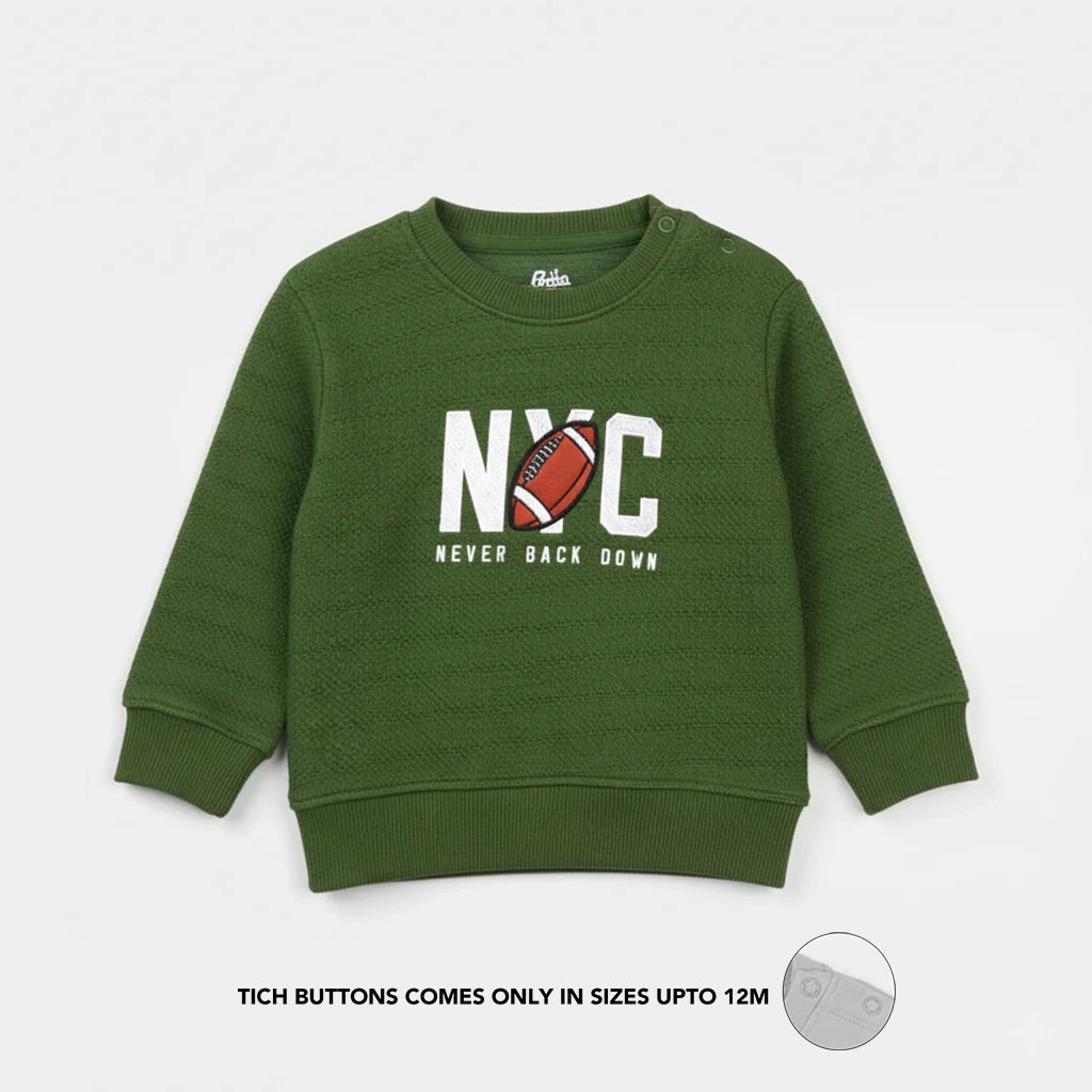 Infant Boys jacquard Sweatshirt (NYC) - Olive Green