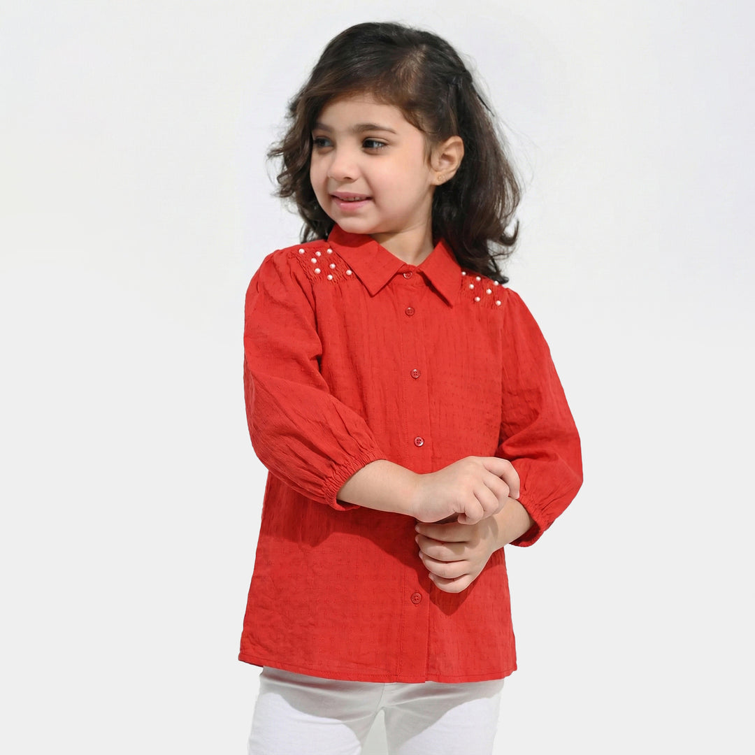 Girls Cotton Casual Top Fire - Red
