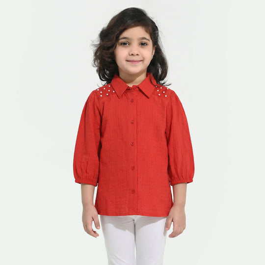 Girls Cotton Casual Top Fire - Red
