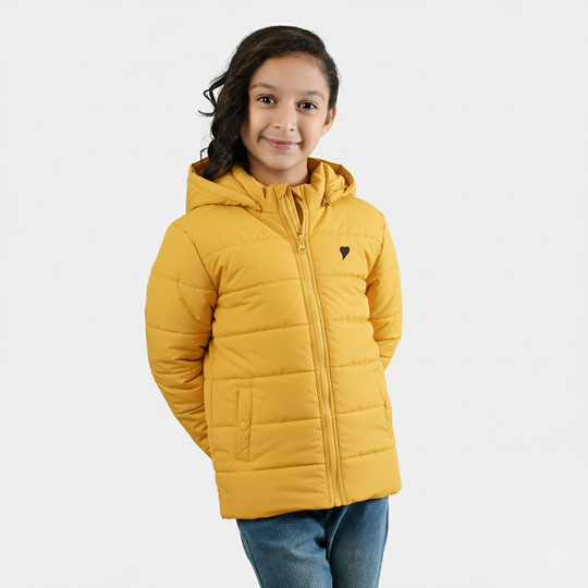 Girls Quilted Hooded Jacket - Yellow