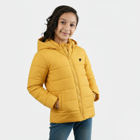 Girls Quilted Hooded Jacket - Yellow