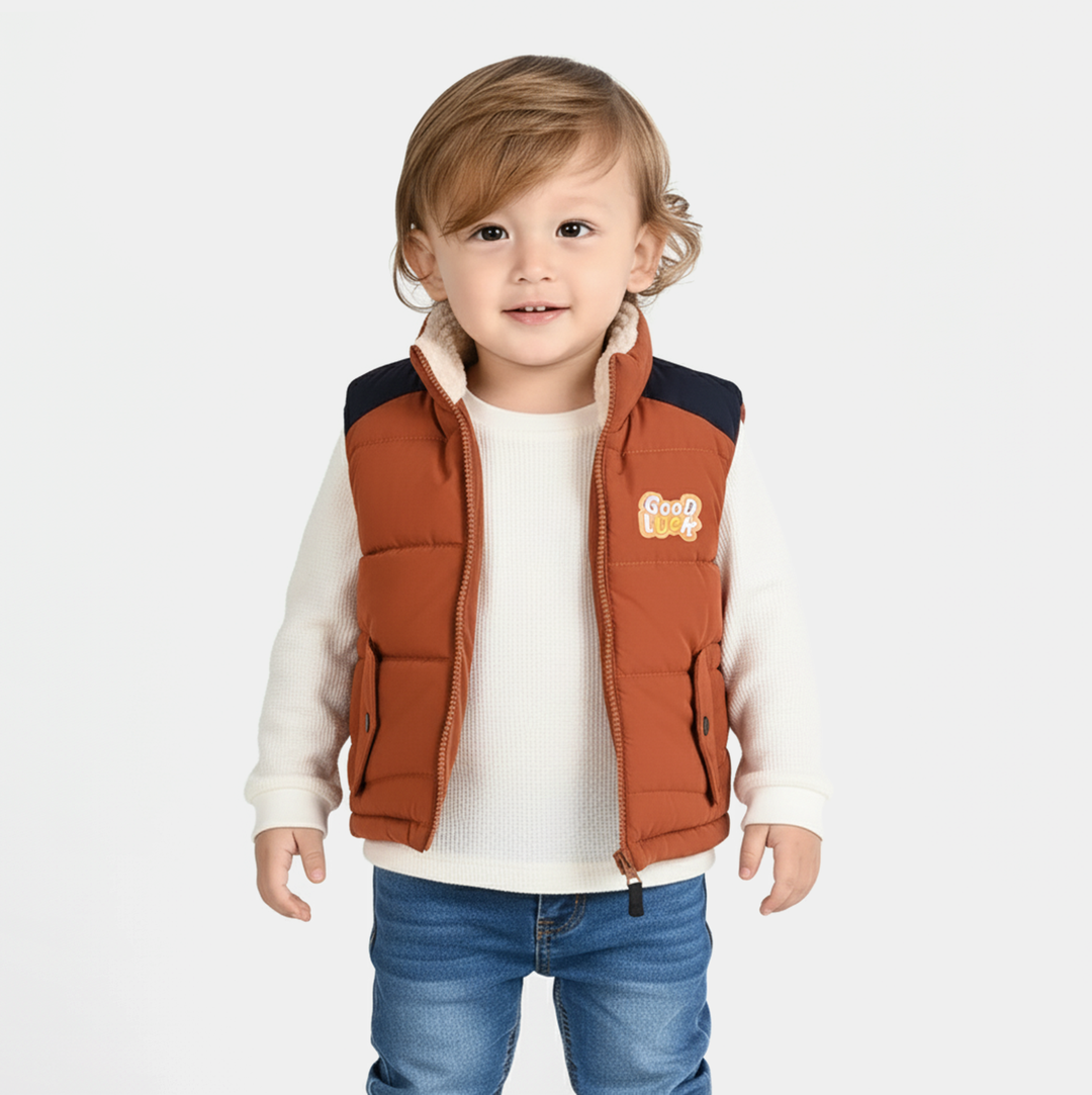 Infant Boys Quilted Jacket F/S Good Luck-ORANGE