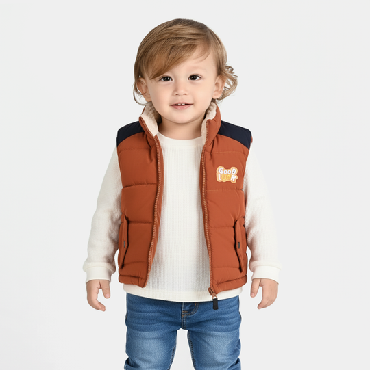 Infant Boys Quilted Jacket F/S Good Luck-ORANGE