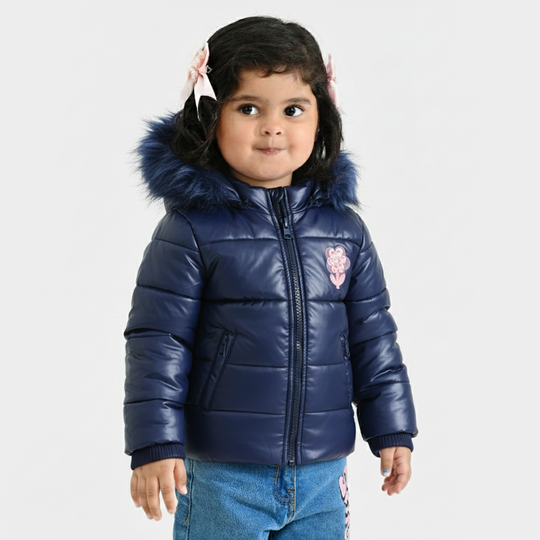 Infant Girls Hooded Jacket Flower-NAVY