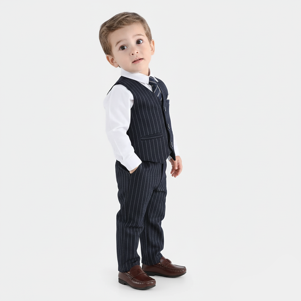 Infant Boys Yarn Dyed 3PC Suit-Little Drape-Navy/White
