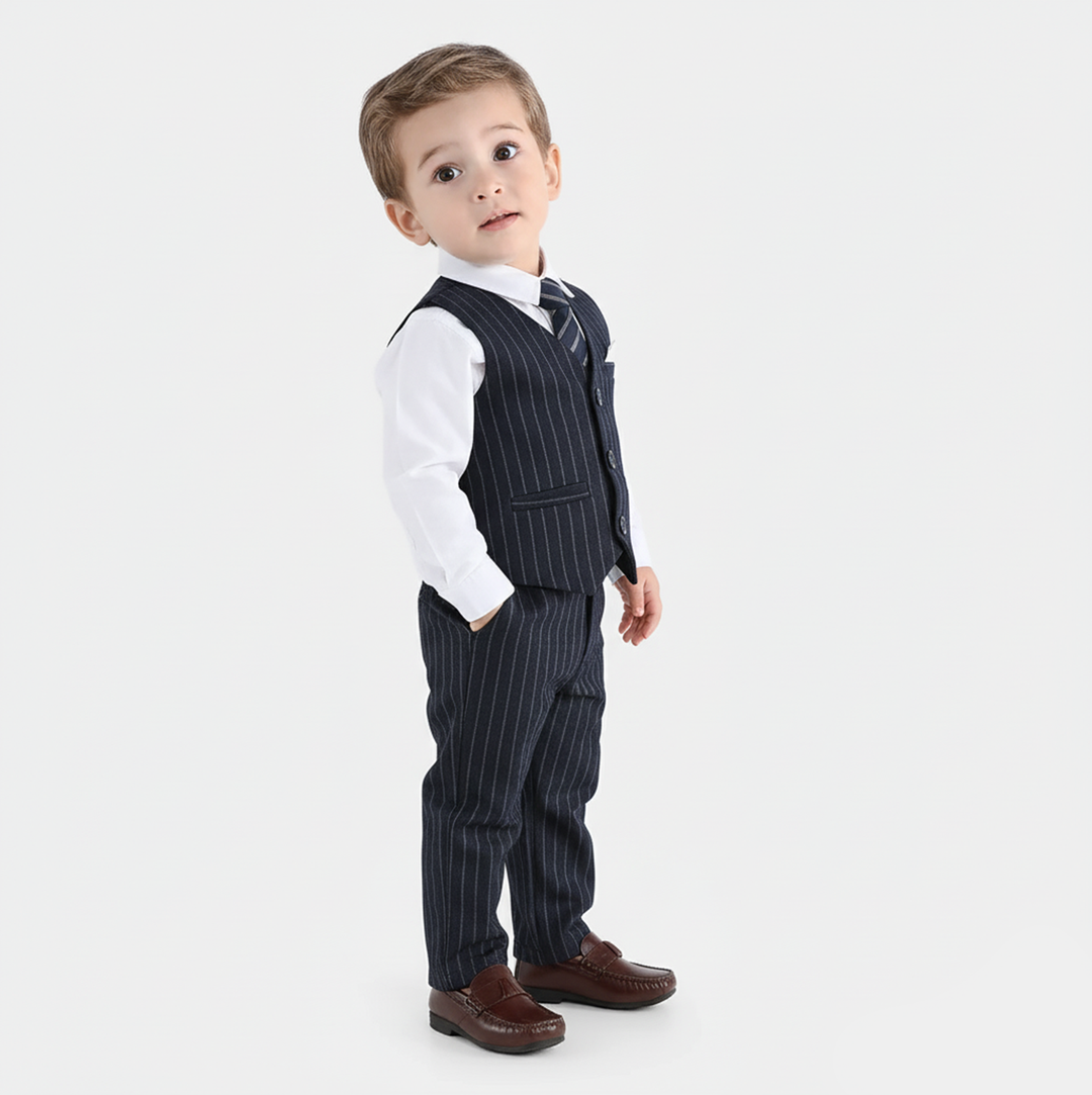 Infant Boys Yarn Dyed 3PC Suit-Little Drape-Navy/White