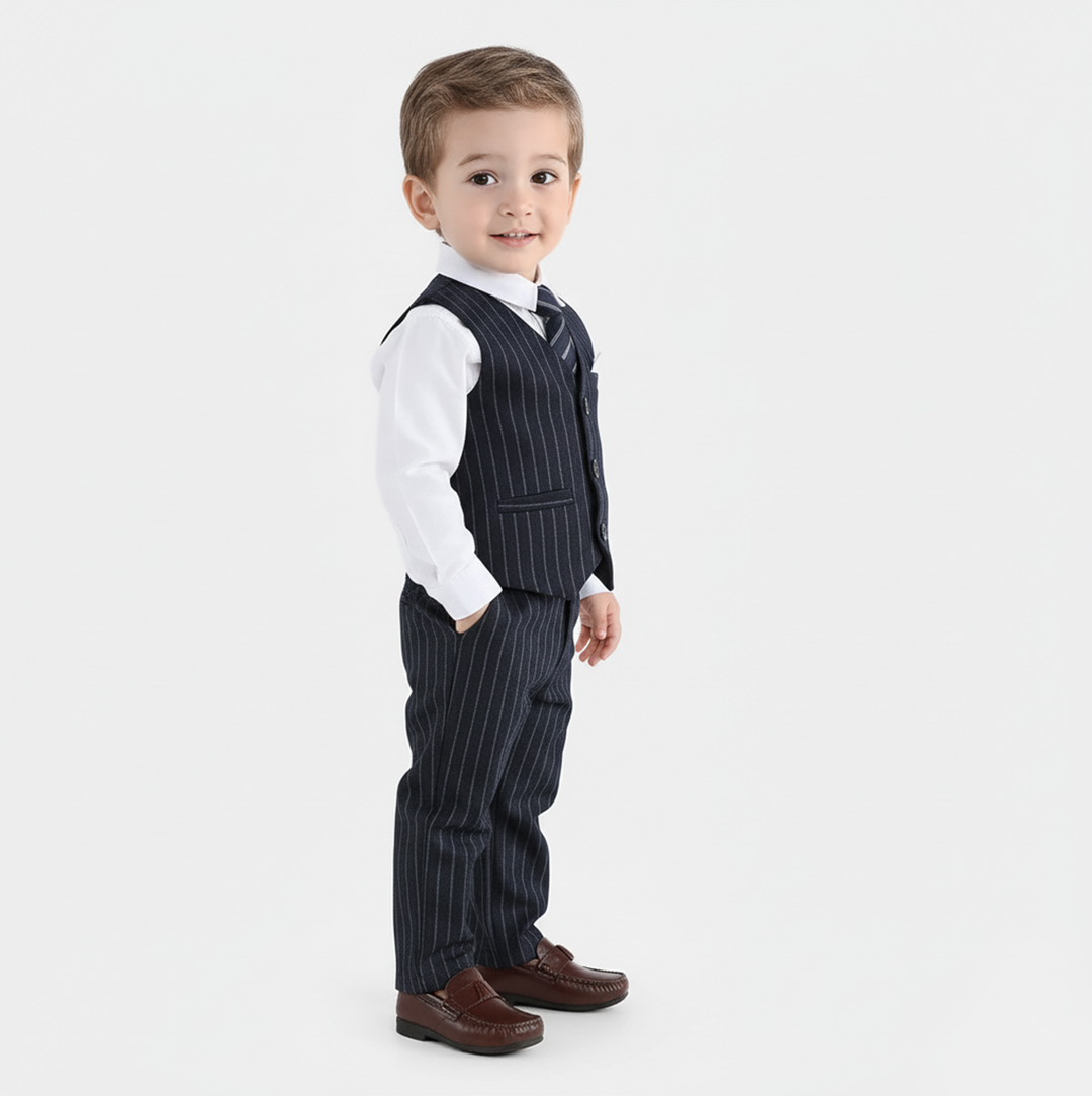 Infant Boys Yarn Dyed 3PC Suit-Little Drape-Navy/White