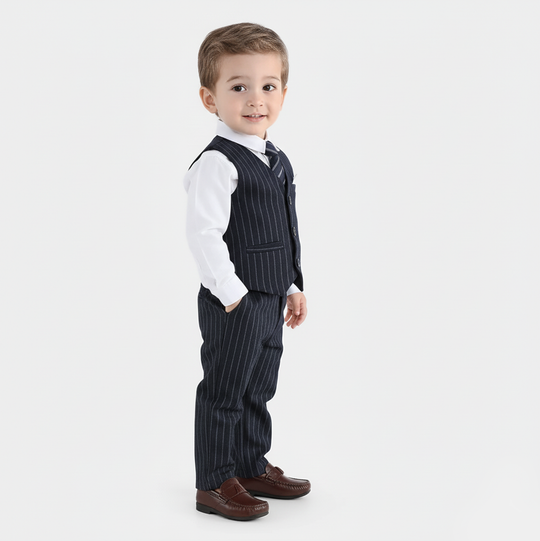 Infant Boys Yarn Dyed 3PC Suit-Little Drape-Navy/White