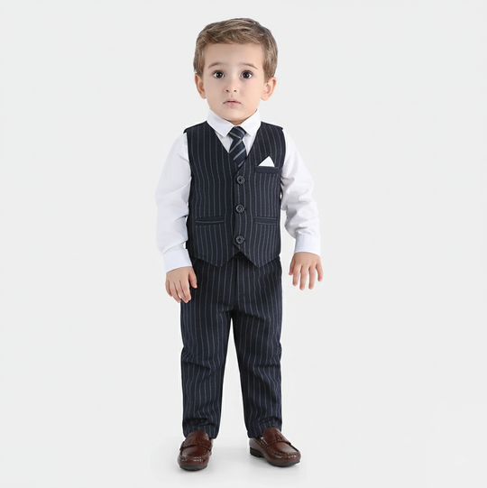 Infant Boys Yarn Dyed 3PC Suit-Little Drape-Navy/White