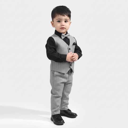 Infant Boys Yarn Dyed 3PC Suit-Mini Knot-Grey.Black