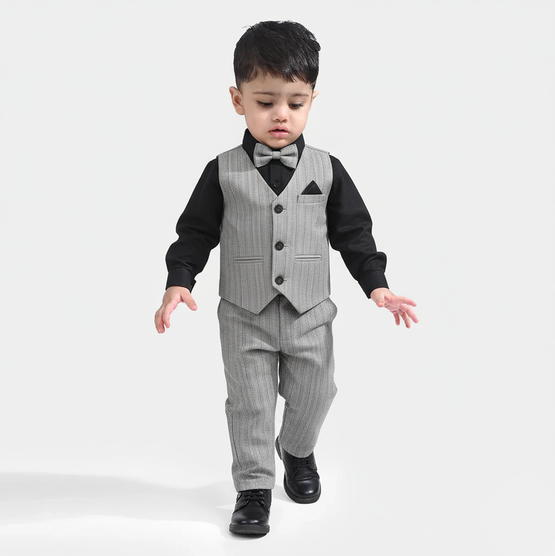 Infant Boys Yarn Dyed 3PC Suit-Mini Knot-Grey.Black