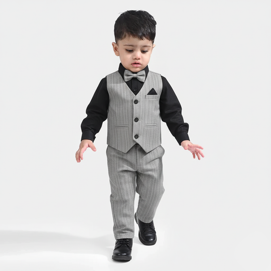 Infant Boys Yarn Dyed 3PC Suit-Mini Knot-Grey.Black