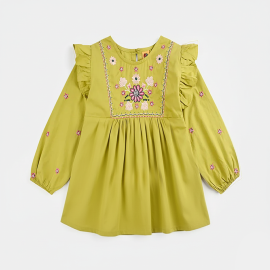 Girls Cotton Emb Top G Dhani-GREEN