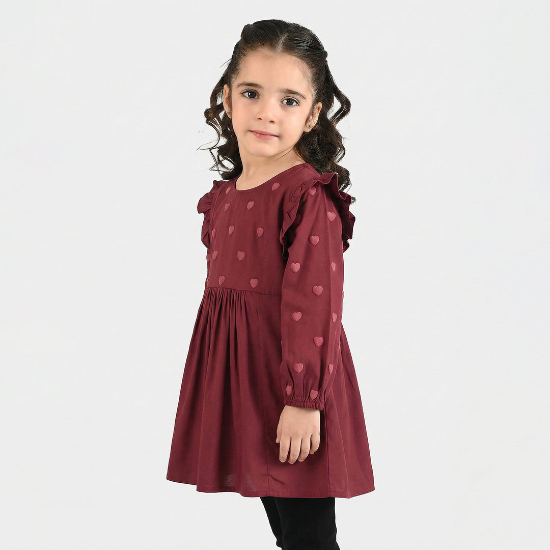 Girls Cotton Top Puffy Hearts - Maroon
