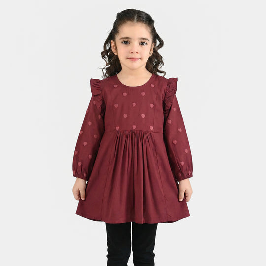 Girls Cotton Top Puffy Hearts - Maroon