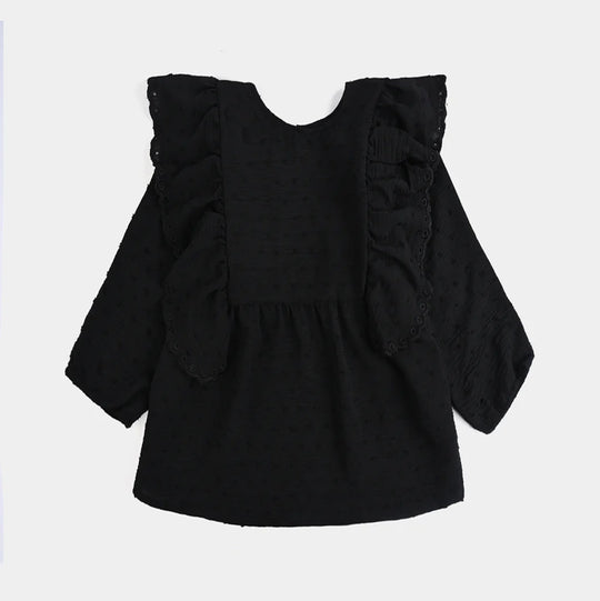 Girls Cotton Emb Top Maroon Ruffles-BLACK