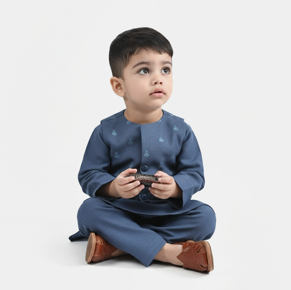 Infant Boys Poly Viscose 3 Piece Suit (Monotone)-Blue