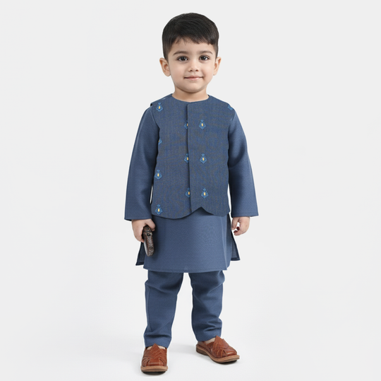 Infant Boys Poly Viscose 3 Piece Suit (Monotone)-Blue