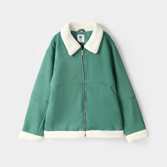 Girls Suede Jacket Sherpa Hem-B.GREEN