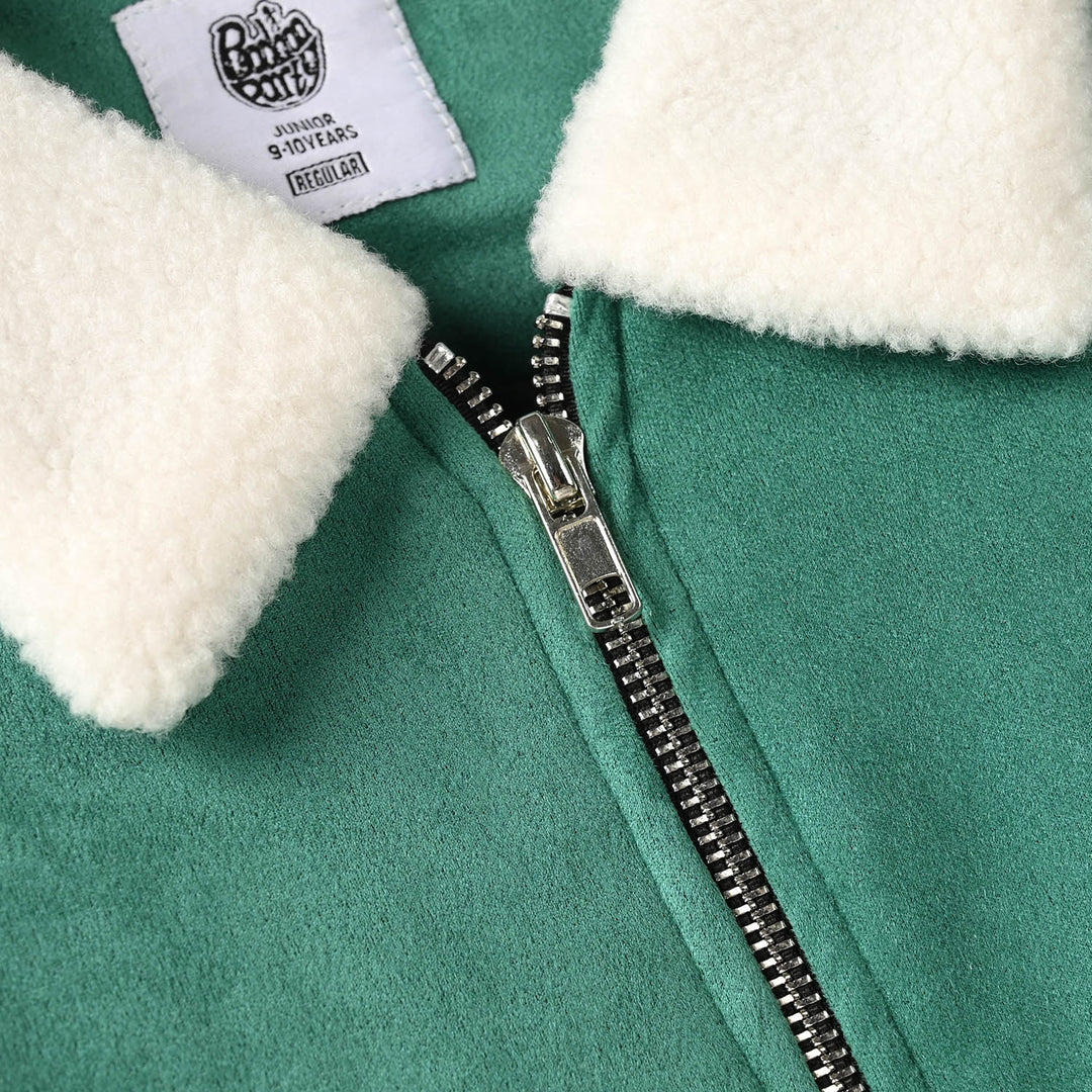 Girls Suede Jacket Sherpa Hem-B.GREEN