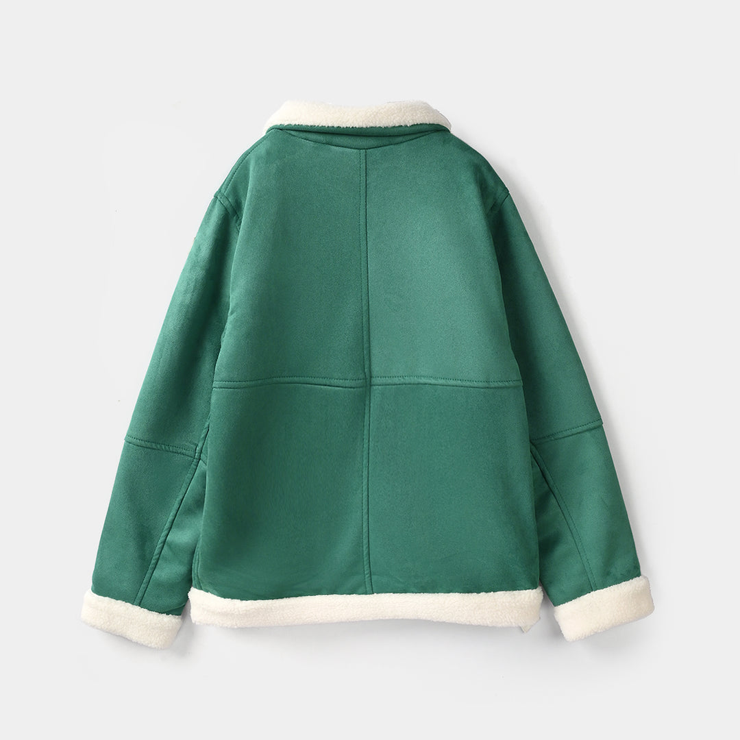 Girls Suede Jacket Sherpa Hem-B.GREEN