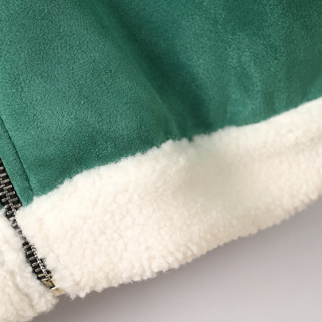 Girls Suede Jacket Sherpa Hem-B.GREEN