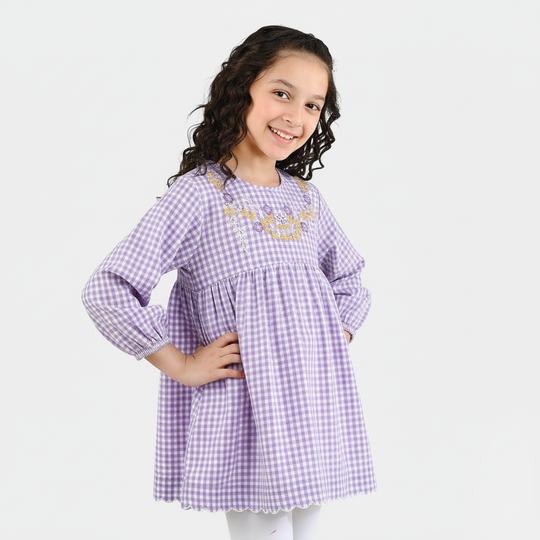Girls Poly Jersey Emb Top - Purple