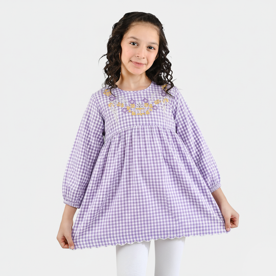 Girls Poly Jersey Emb Top - Purple