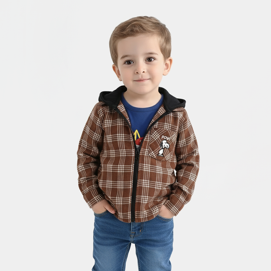 Infant Boys Flannel Shirt-Brown Check