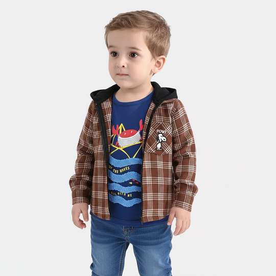 Infant Boys Flannel Shirt-Brown Check