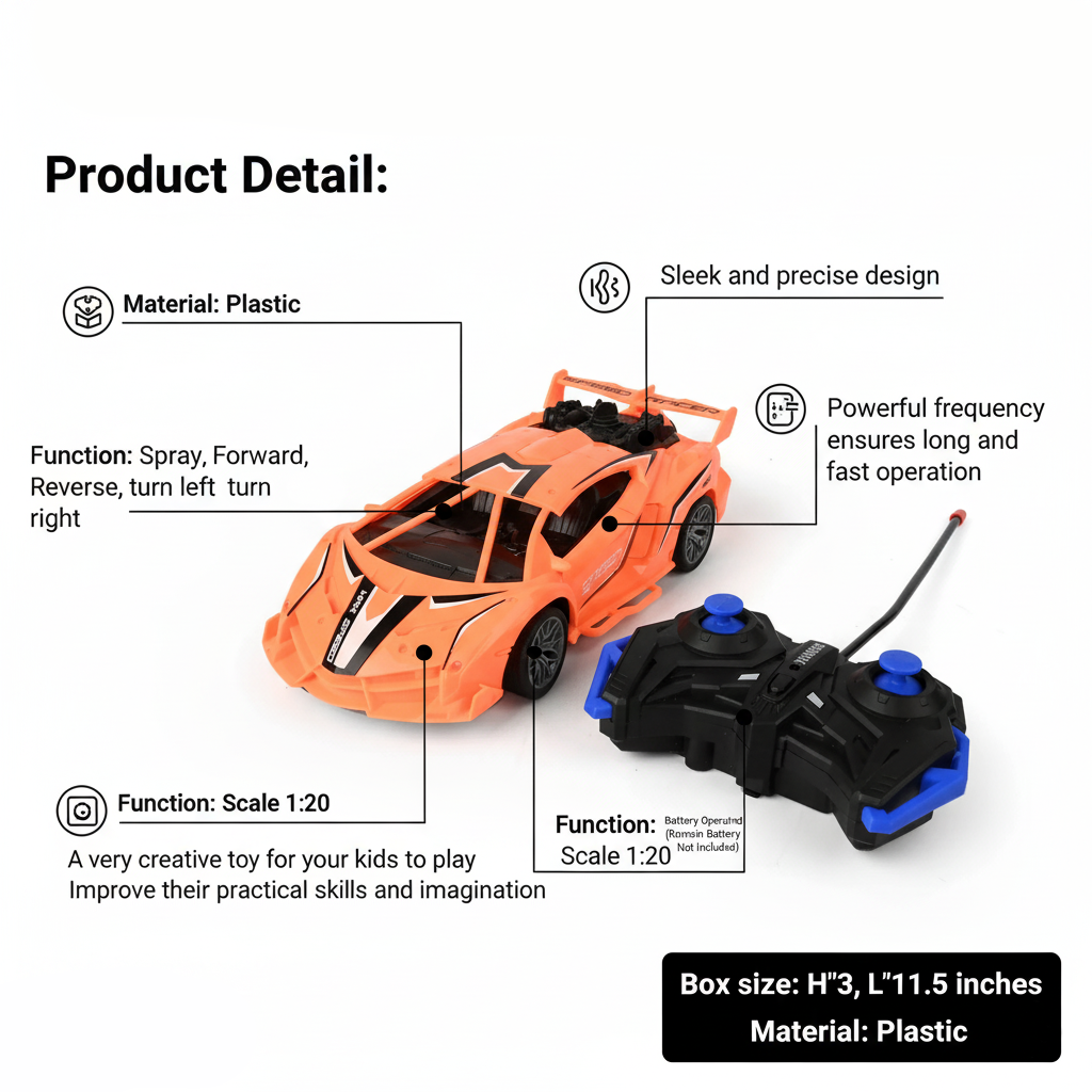 Remote Control Car with Spray for Kids