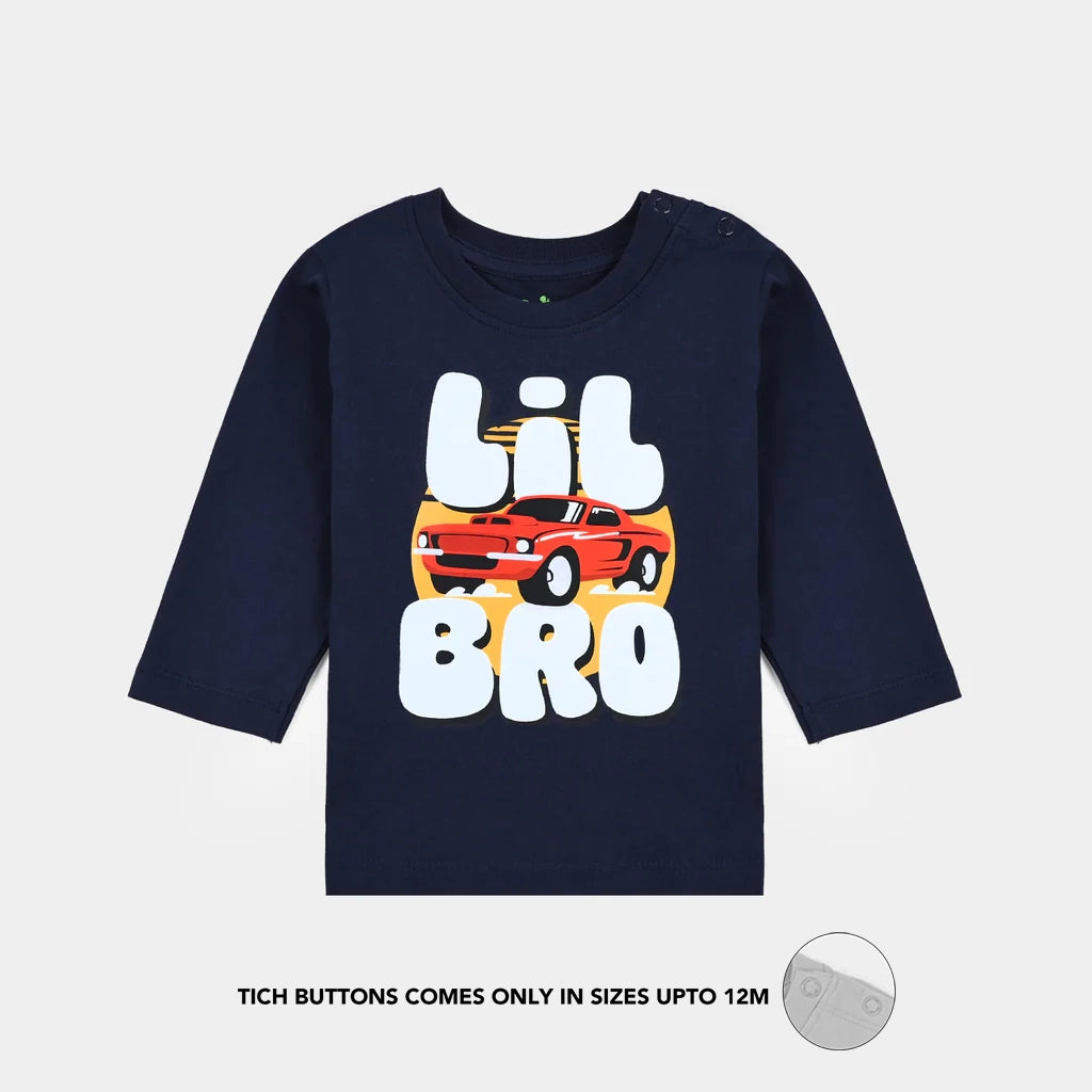 Infant Boys Jersey/Terry T-Shirt Lil Bro-NAVY