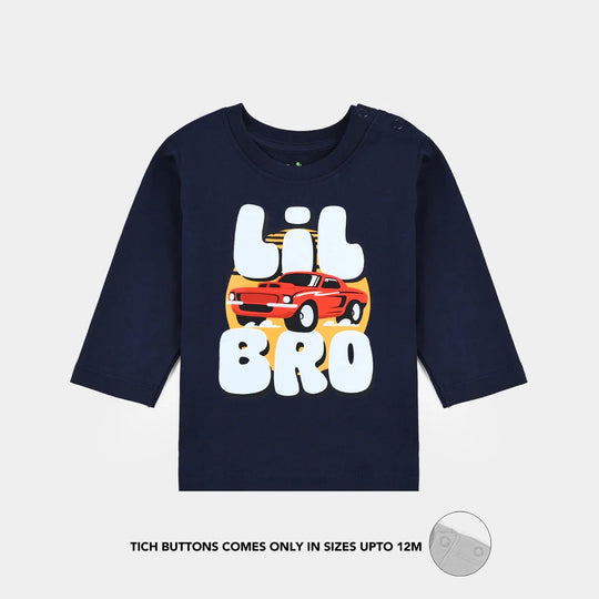 Infant Boys Jersey/Terry T-Shirt Lil Bro-NAVY