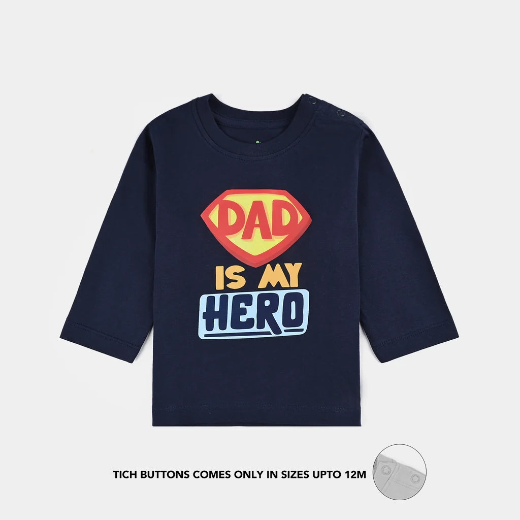 Infant Boys Jersey/Terry T-Shirt Dad is My Hero-NAVY