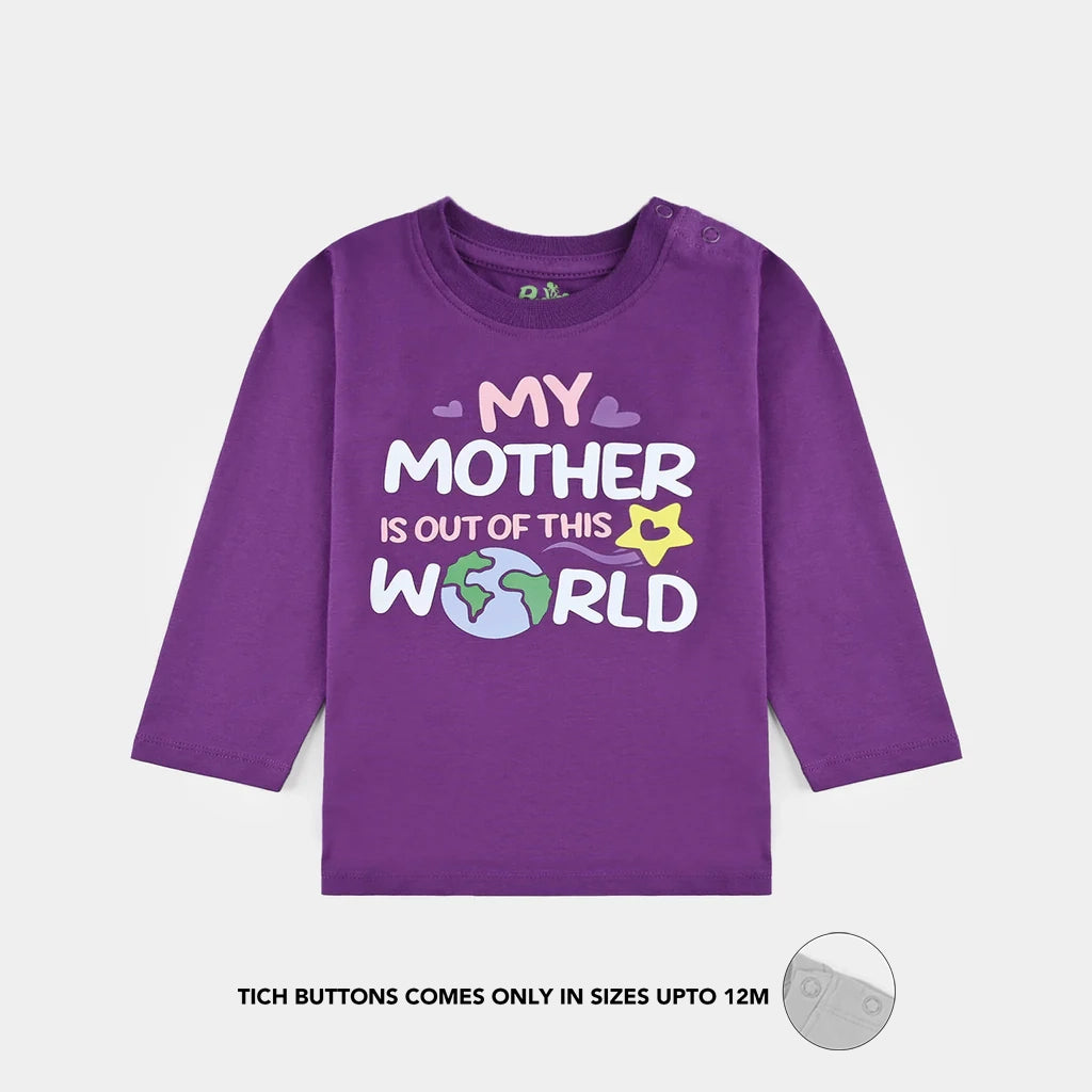 Infant Girls Jersey/Terry T-Shirt My Mother Is Out Of This World-Purple Magic