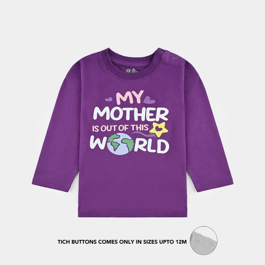 Infant Girls Jersey/Terry T-Shirt My Mother Is Out Of This World-Purple Magic