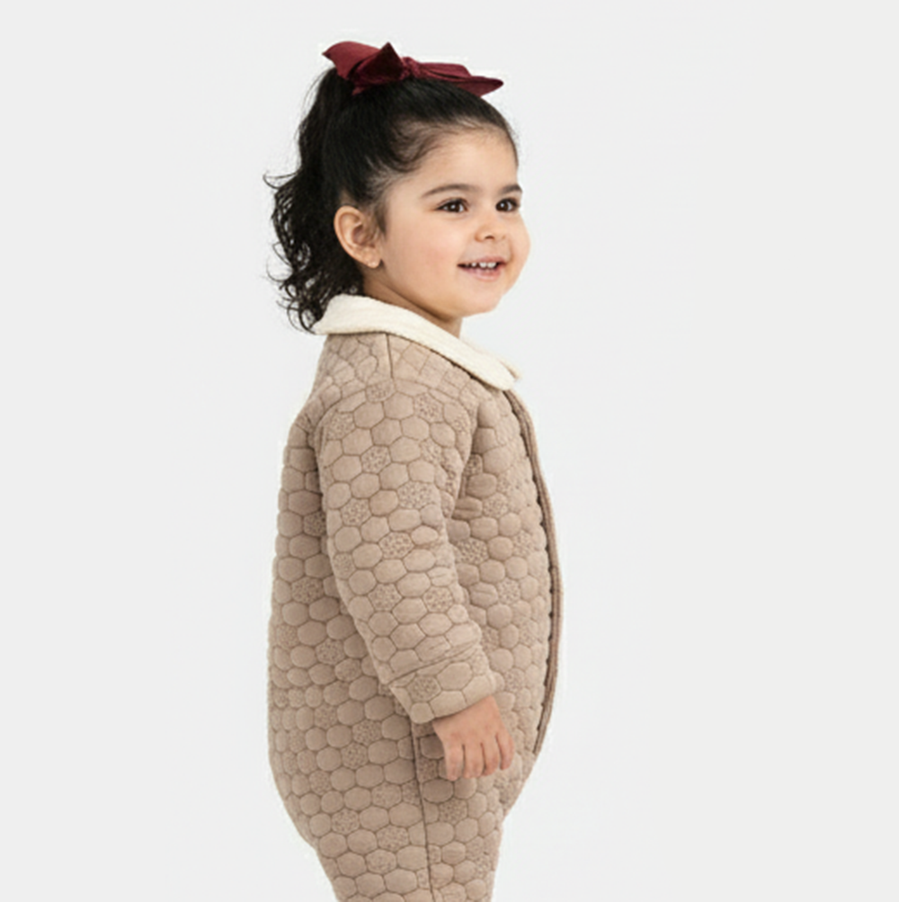 Infant Girls Quilted Romper Smile Flower-BROWN