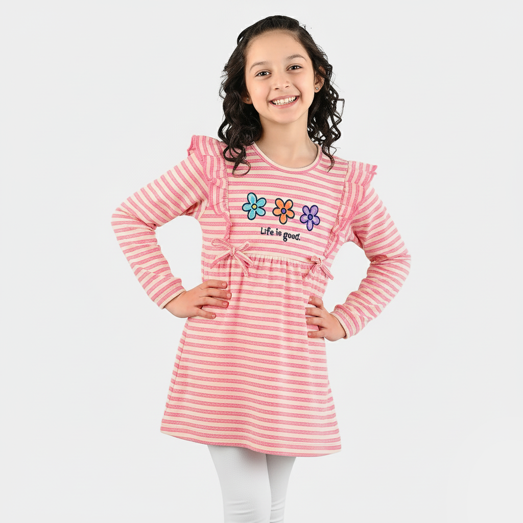 Girls Jacquard Frock-PINK