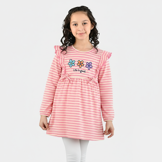 Girls Jacquard Frock-PINK