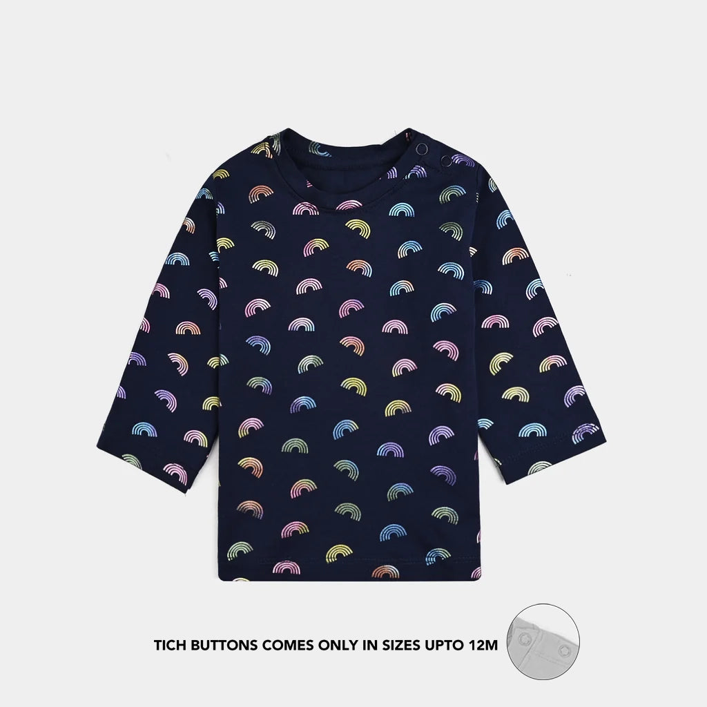 Infant Girls Lycra Jersey T-Shirt Navy Rainbow-NAVY