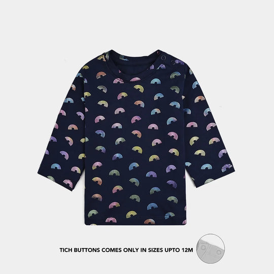 Infant Girls Lycra Jersey T-Shirt Navy Rainbow-NAVY