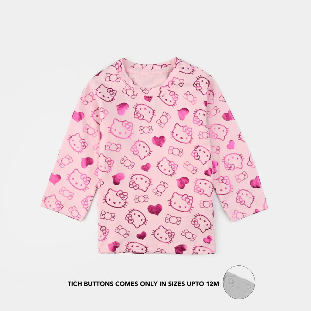Infant Girls Lycra Jersey T-Shirt Kitty-Pink