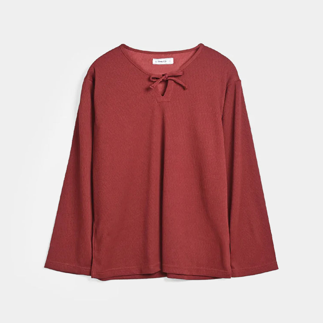 Teens Girls Cotton Knitted CO-Ord Set Maroon-Rust