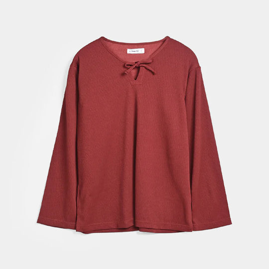 Teens Girls Cotton Knitted CO-Ord Set Maroon-Rust